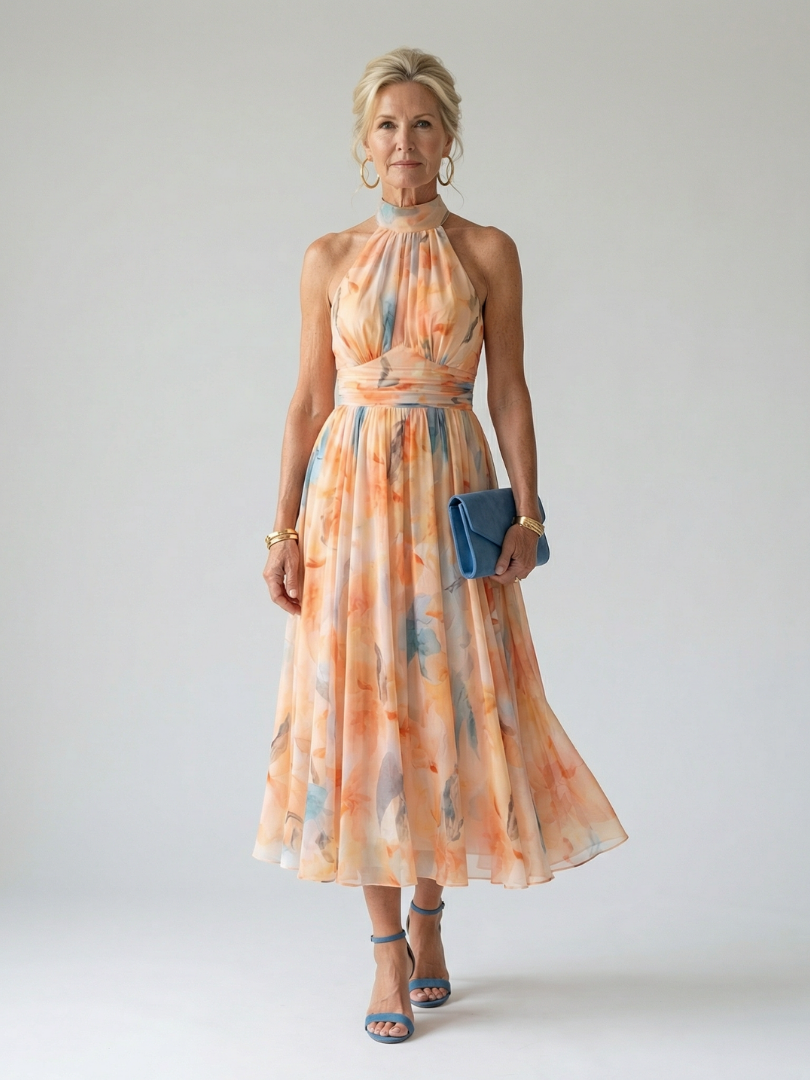 Women's Soft Halter Midi Dress - Everyday Elegance
