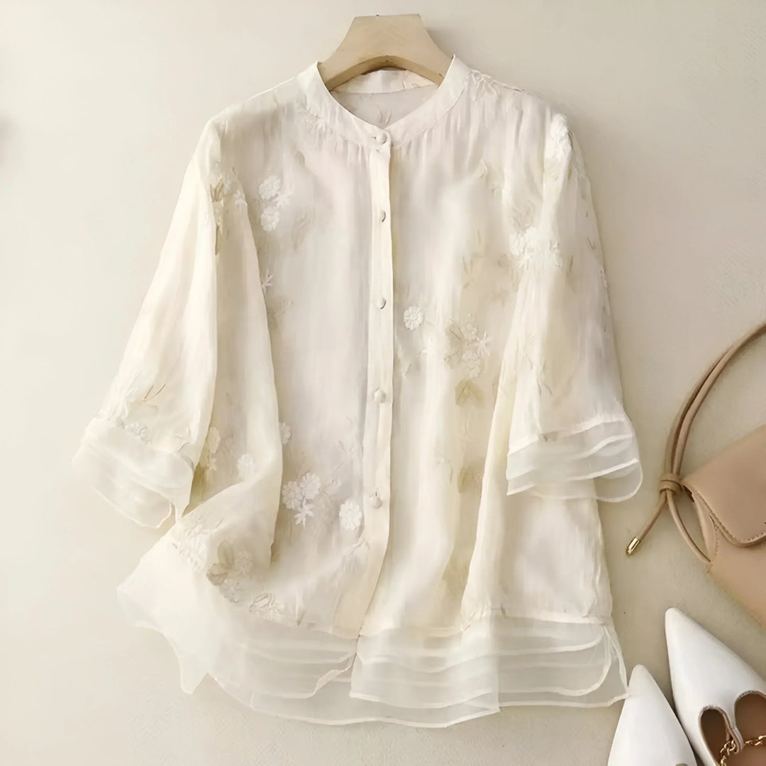 Women's Cotton Floral Embroidered Blouse - Everyday Elegance