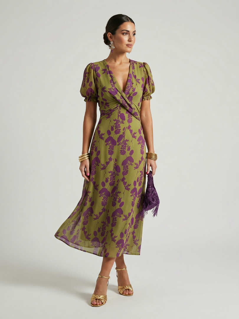 Women's Floral Wrap Midi Dress - Lightweight Everyday Wear