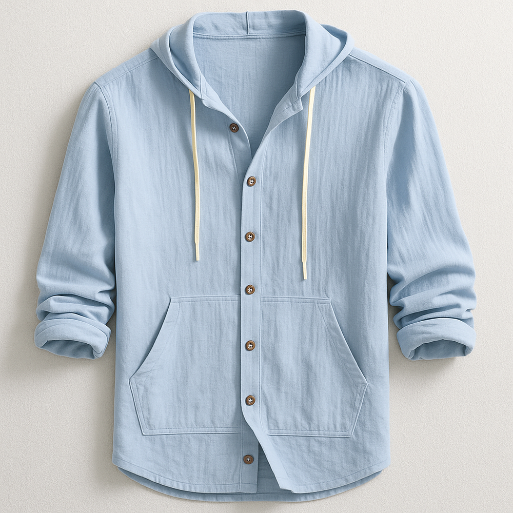 Men's Cotton-Linen Hooded Shirt – Relaxed Button-Up Layer