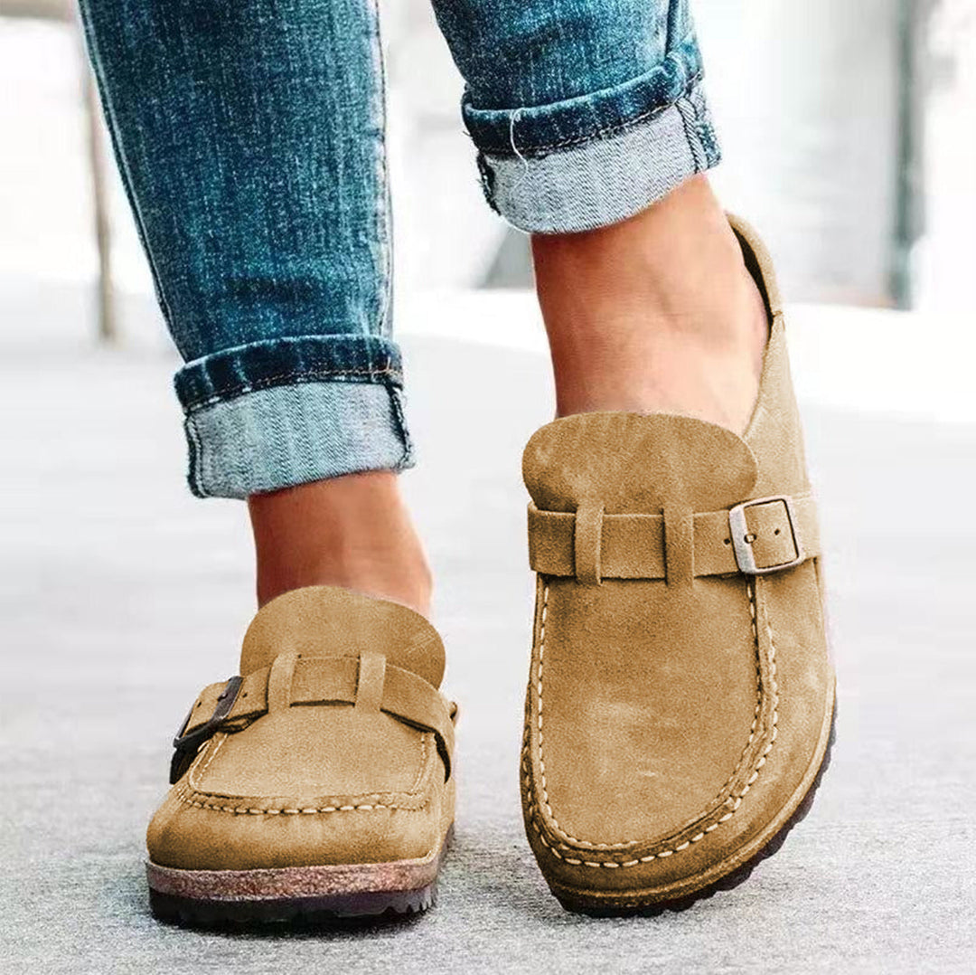 Women's Orthopedic Moccasins with Decorative Buckle - Everyday Comfort