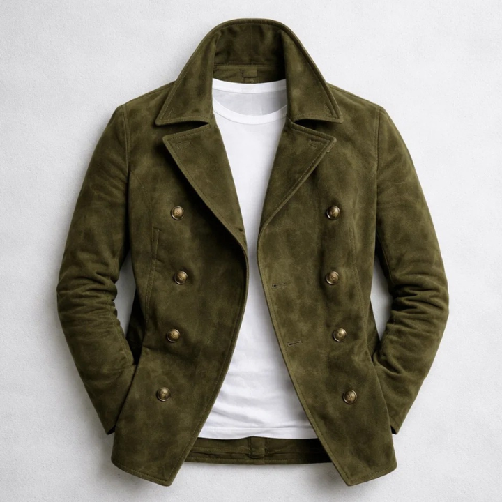 Men's Suede Peacoat – Double-Breasted Tailored Winter Coat