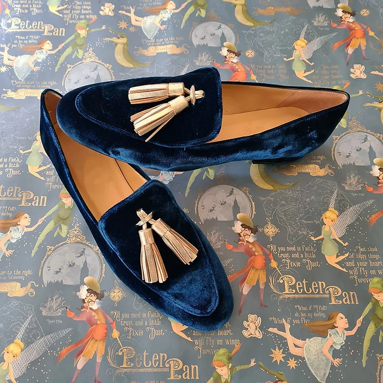 Women's Loafers with Champagne Tassels - Nighttime Charm