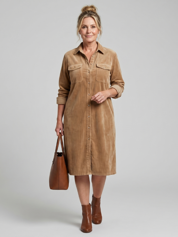 Women's Pema Midi Dress - Long Sleeve with Patch Pockets