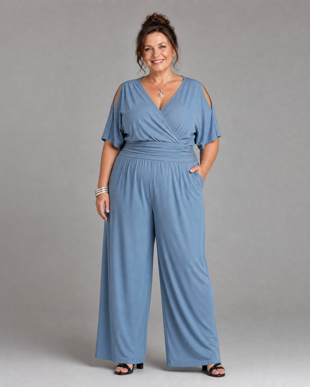 Women's Cold Shoulder Wrap Waist Relaxed Jumpsuit - Effortless Day to