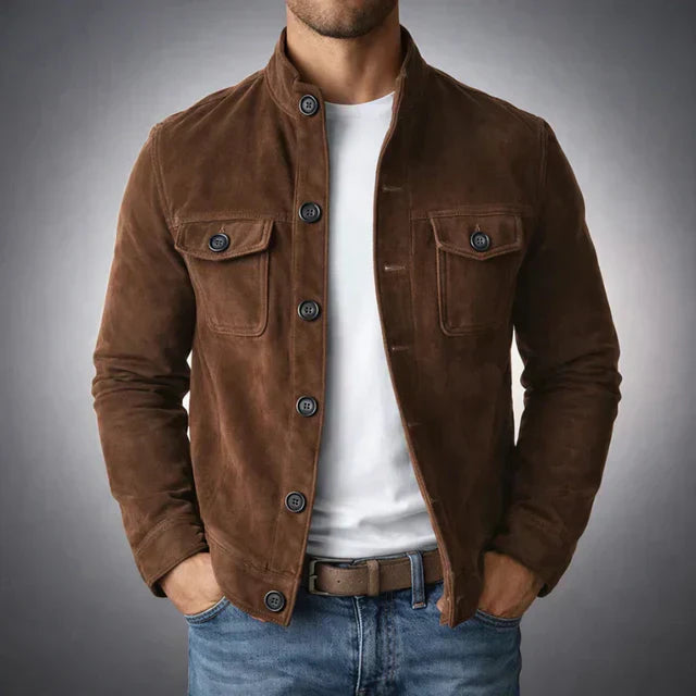 Men's Italian Suede Jacket - Military Inspired, Everyday Elegance