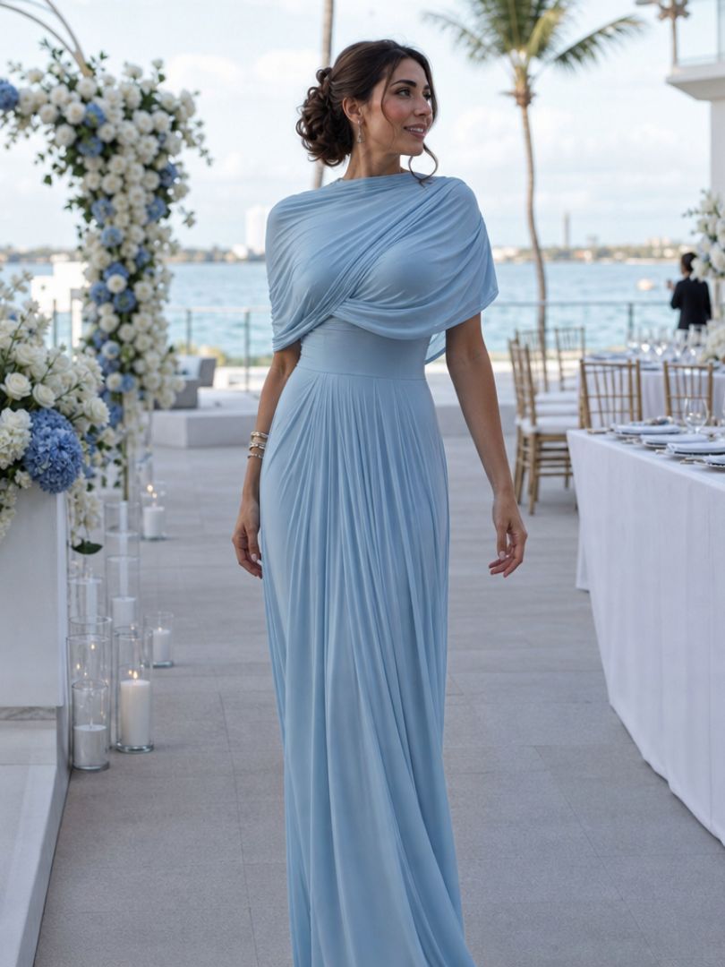 Women's One Shoulder Draped Bodice Maxi Dress - Elegant Evening