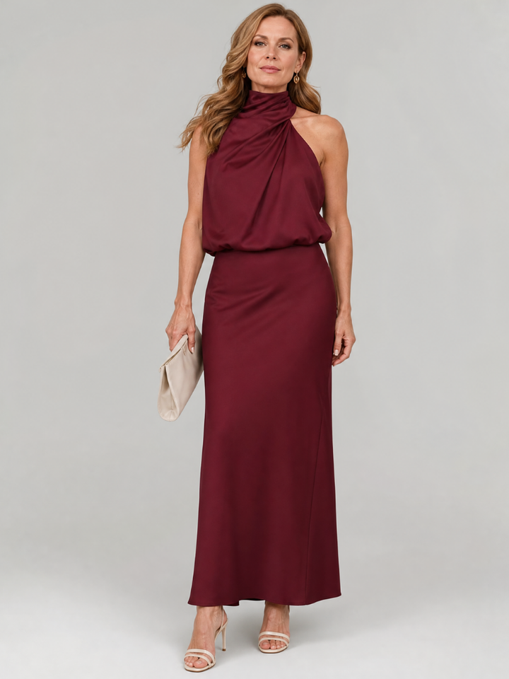 Women's Sleeveless Draped Neck Midi Dress - Effortless Day to Night