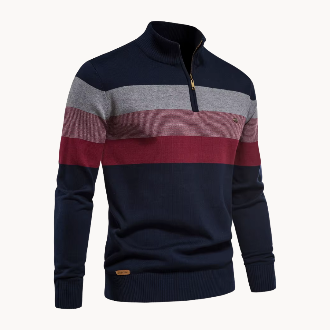 Men's Cotton Quarter-Zip Jumper – Striped Stretch Knit