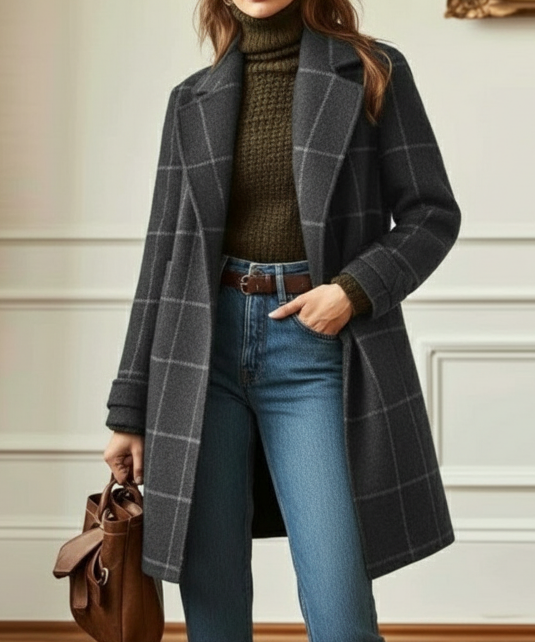 Women's Wool Check Coat - Vintage Inspired Winter Warmth