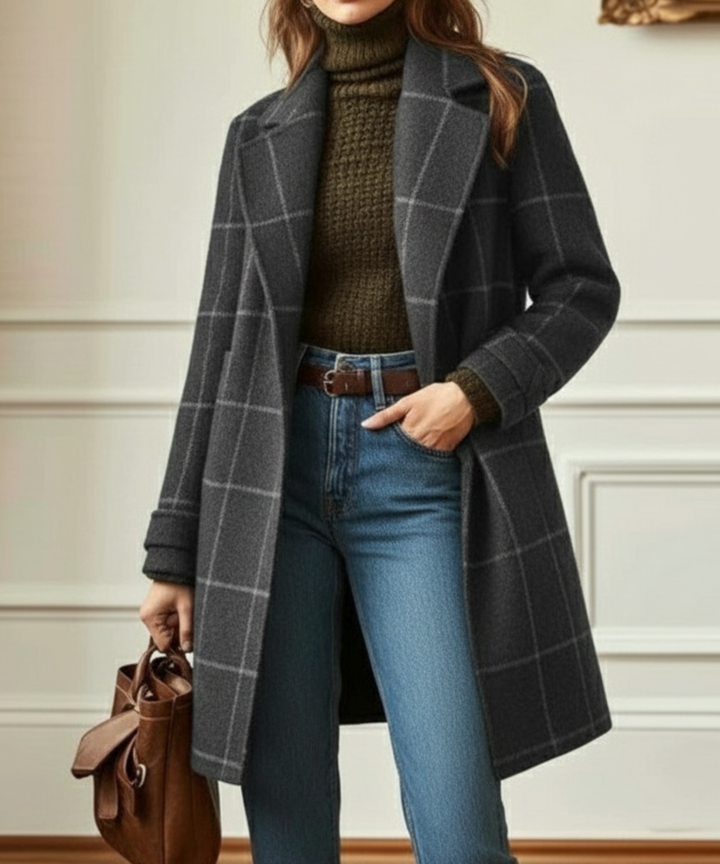 Women's Wool Check Coat - Vintage Inspired Winter Warmth