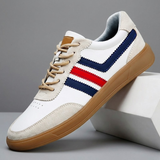 Men's Retro Leather Trainers - Suede Trim Court Sneakers