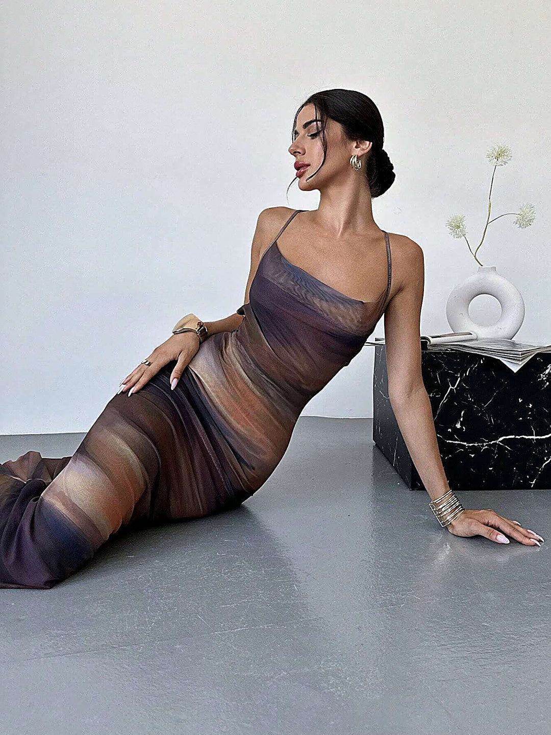 Mesh Slim Waist Petite Dress