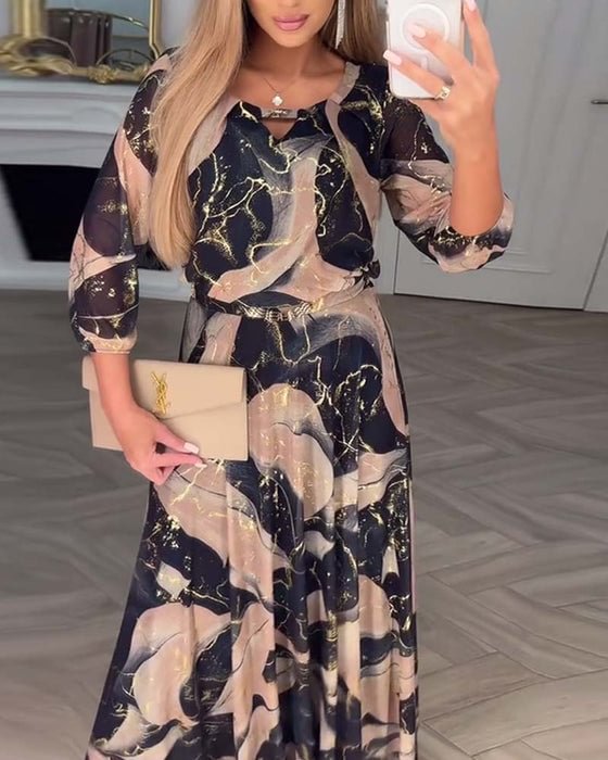 Women's Printed Chiffon Dress - Flowing Silhouette