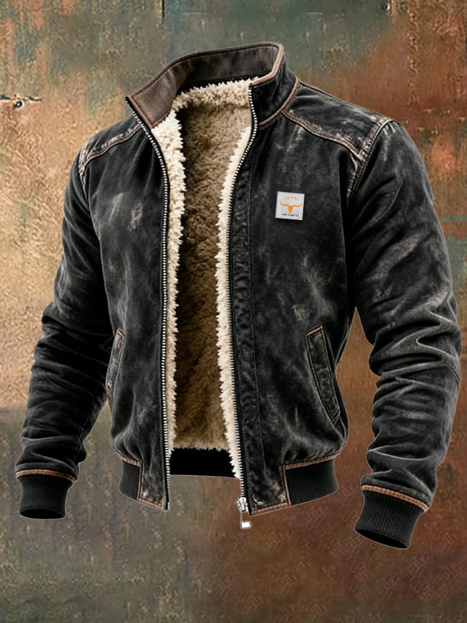 Men's Sherpa-Lined Bomber Jacket – Warm Leather-Effect Winter Coat