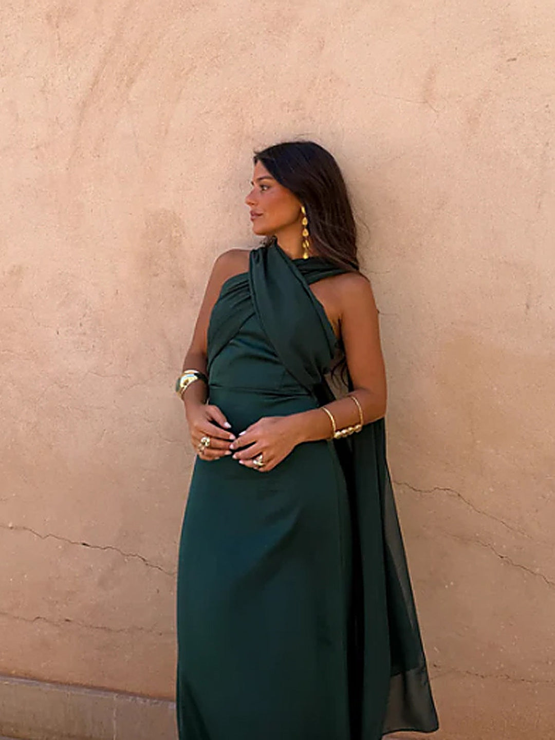Asymmetric Scarf-Neck Tube Maxi Dress