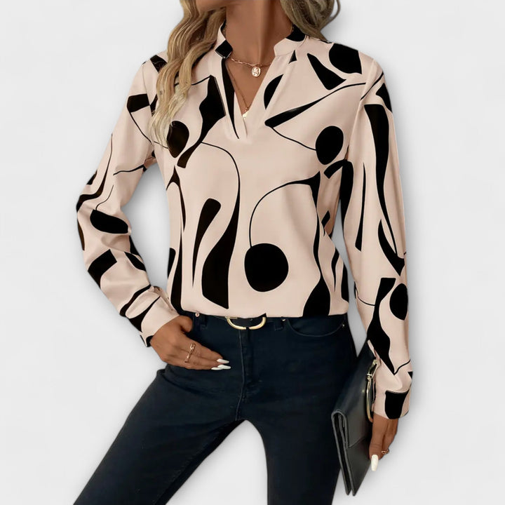Women's Polyester Geometric Print Blouse - Elegant & Versatile
