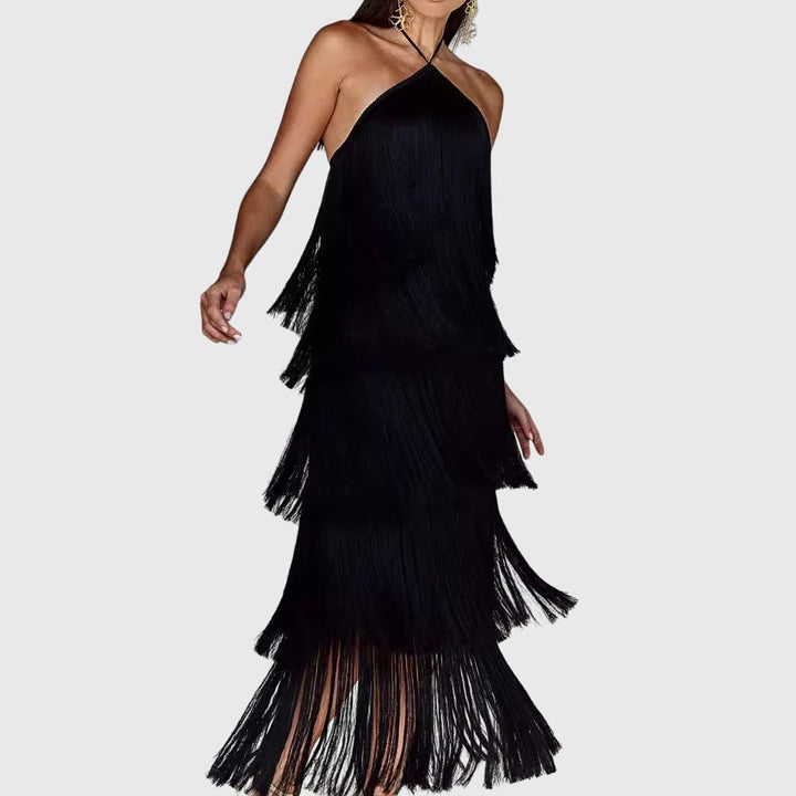 Women's Artiselle Tassel Dress - Halter Neck with Tassel Details