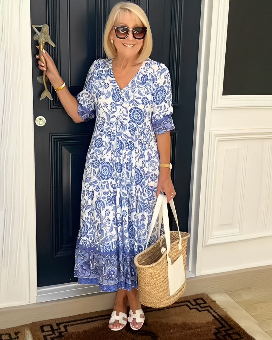 Women's Floral Viscose Maxi Dress - Flattering Everyday Sophistication