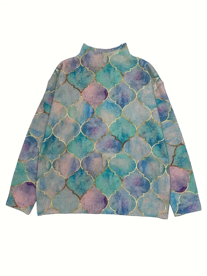 Women's Dreamy Watercolor Turtleneck Sweater - Artistic & Cozy