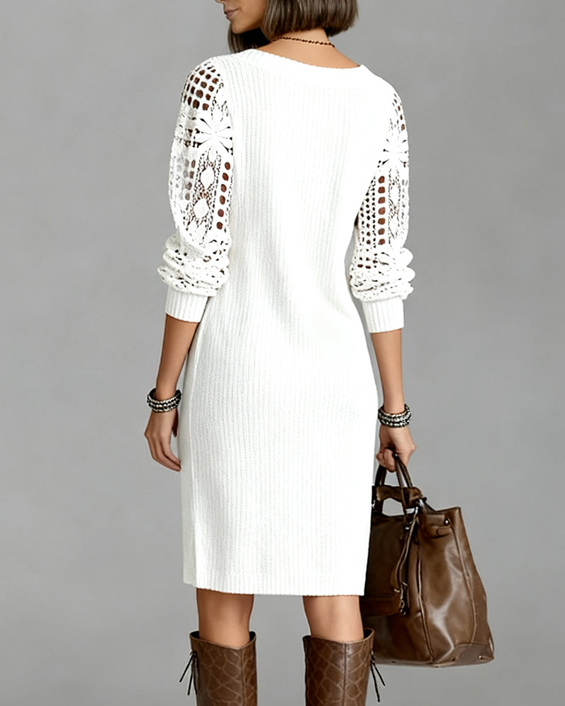 Women's Long Sleeve Lace V-Neck Dress - Graceful & Sophisticated