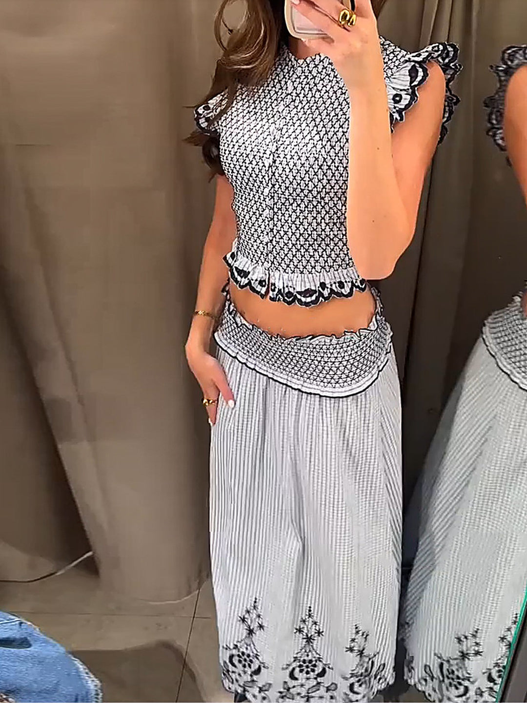 Plaid Sleeveless Top + Skirt Set