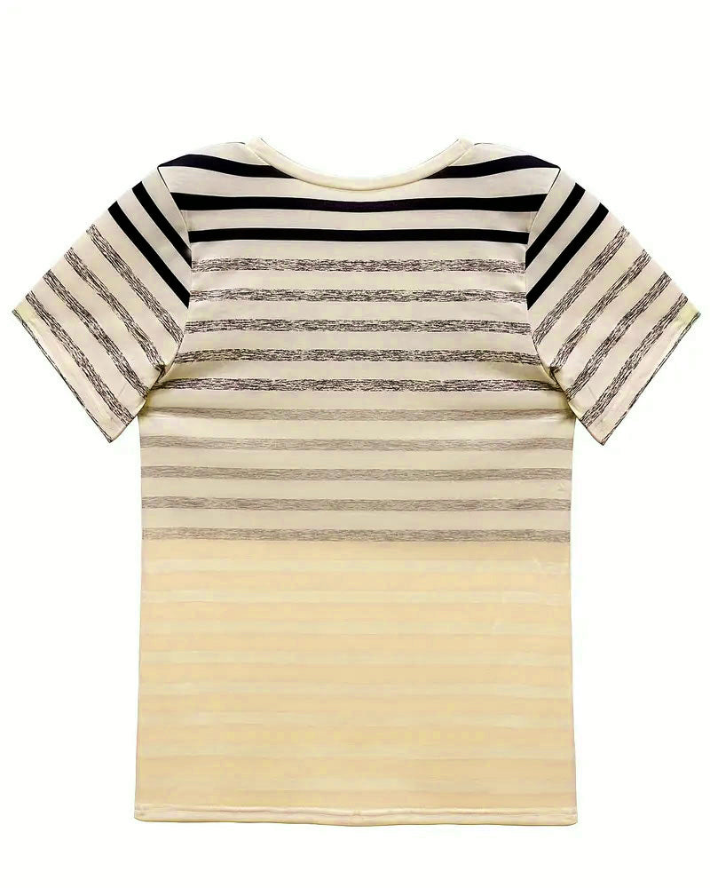 Women's Striped Round Neck Short Sleeve Tee - Effortless Style