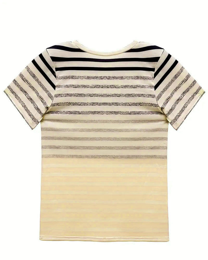 Women's Striped Round Neck Short Sleeve Tee - Effortless Style