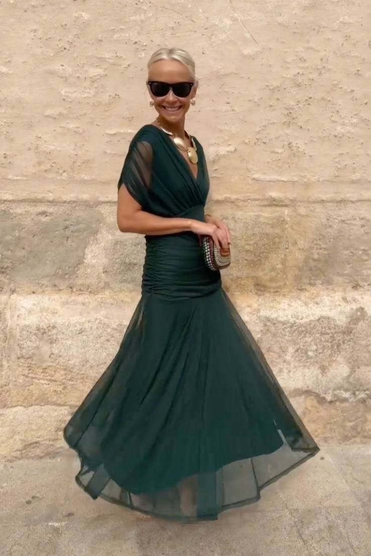 Women's Elegant Maxi Party Dress with V-Neck - Perfect for Evenings