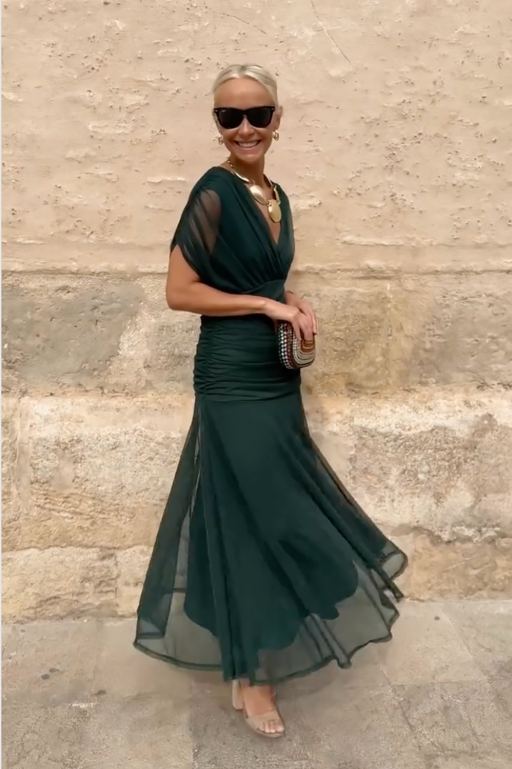 Women's Elegant Maxi Party Dress with V-Neck - Perfect for Evenings