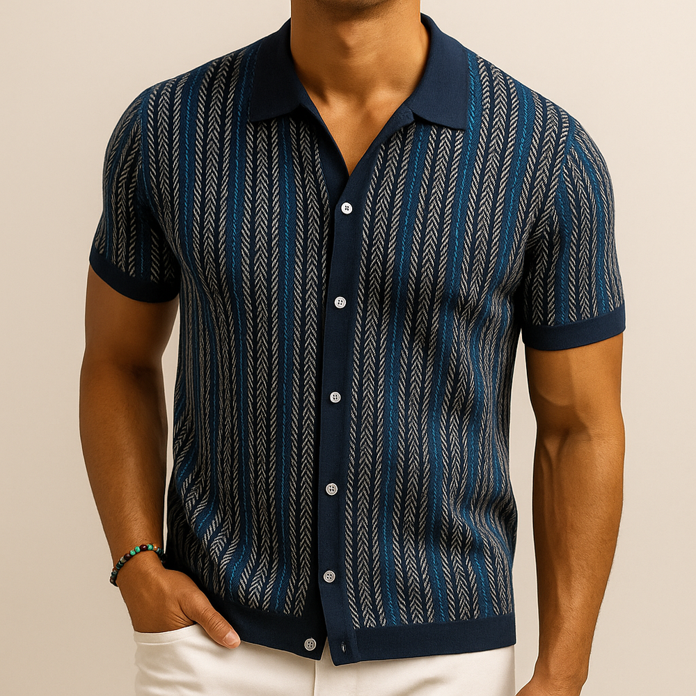 Men's Organic Cotton Knitted Shirt – Textured Button-Through