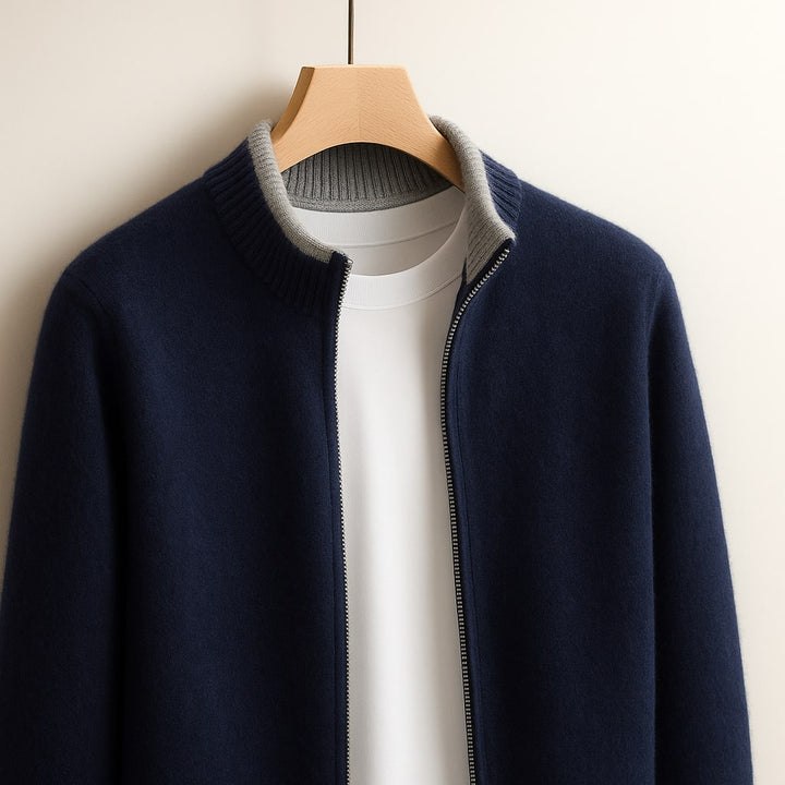 Men's Merino Wool Full-Zip Cardigan - Smart Layering Knit