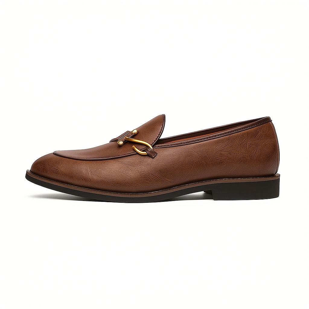 Men's Grain Leather Buckle Loafers – Smart Slip-On Monk Shoes