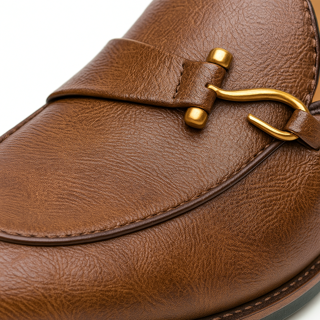 Men's Grain Leather Buckle Loafers – Smart Slip-On Monk Shoes
