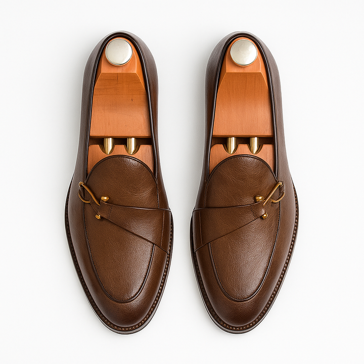 Men's Grain Leather Buckle Loafers – Smart Slip-On Monk Shoes