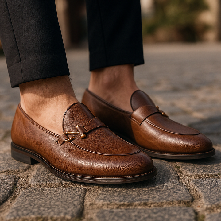 Men's Grain Leather Buckle Loafers – Smart Slip-On Monk Shoes