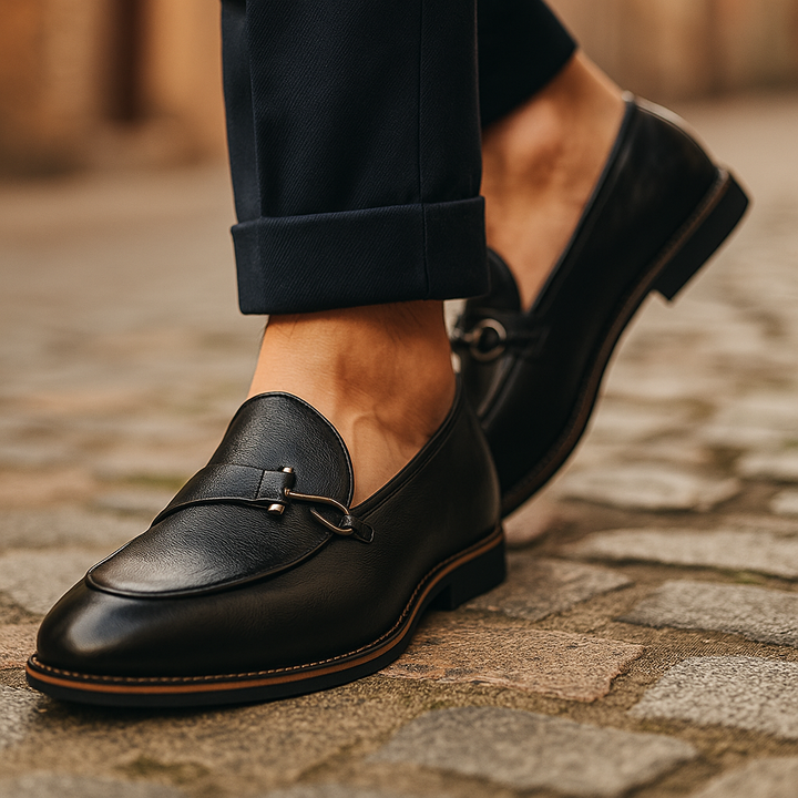 Men's Grain Leather Buckle Loafers – Smart Slip-On Monk Shoes