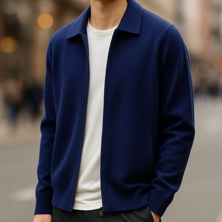 Men's Cashmere Zip Cardigan – Collared Knit with Pockets