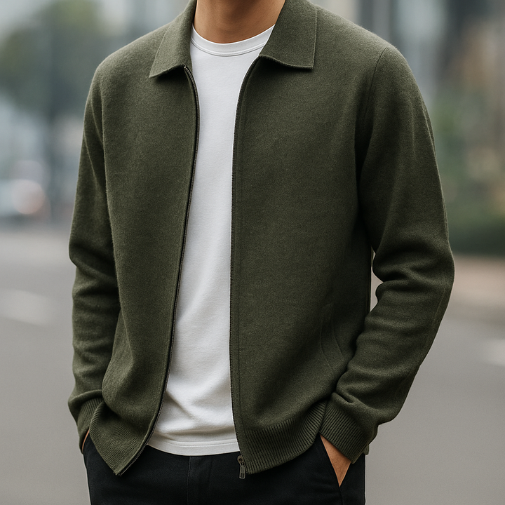 Men's Cashmere Zip Cardigan – Collared Knit with Pockets