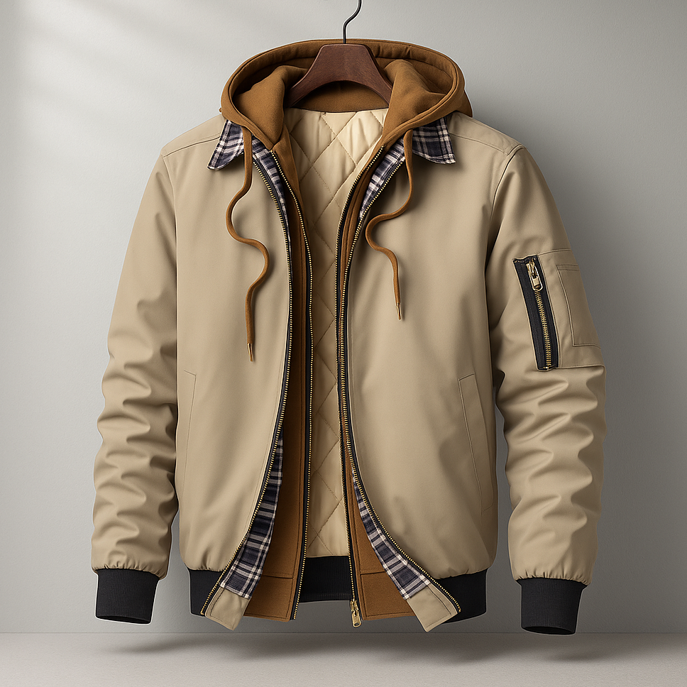 Men's Quilted Hooded Jacket – Water-Resistant Layering Coat