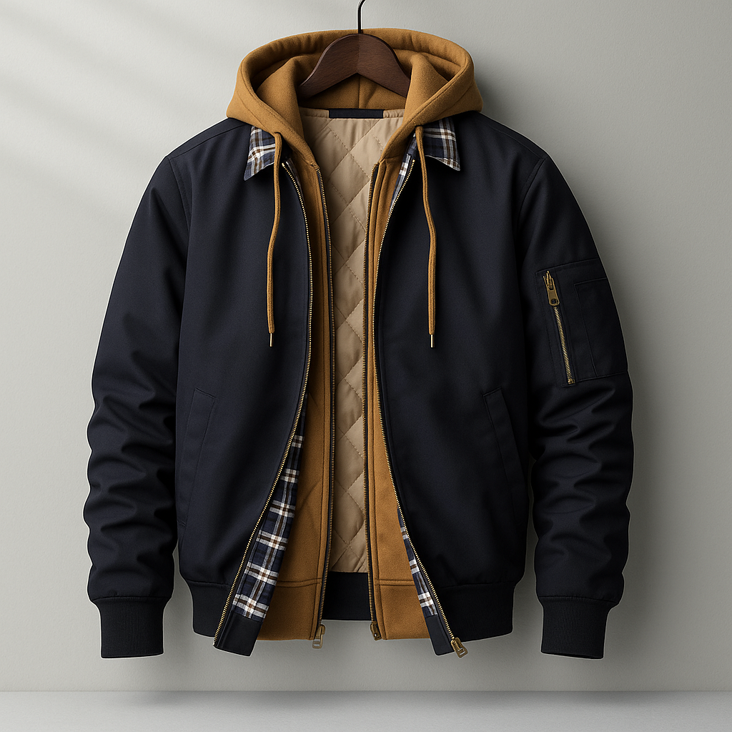 Men's Quilted Hooded Jacket – Water-Resistant Layering Coat