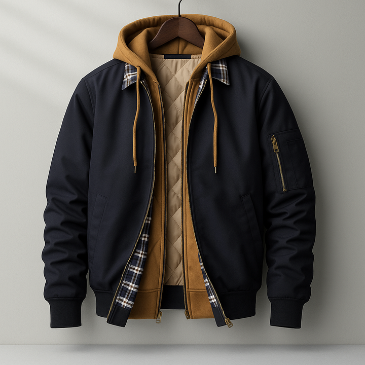 Men's Quilted Hooded Jacket – Water-Resistant Layering Coat