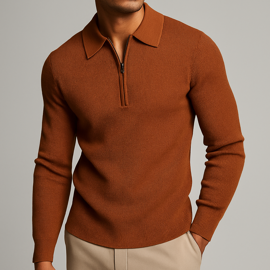 Men's Ribbed Knit Quarter-Zip Jumper – Fine-Gauge Layer