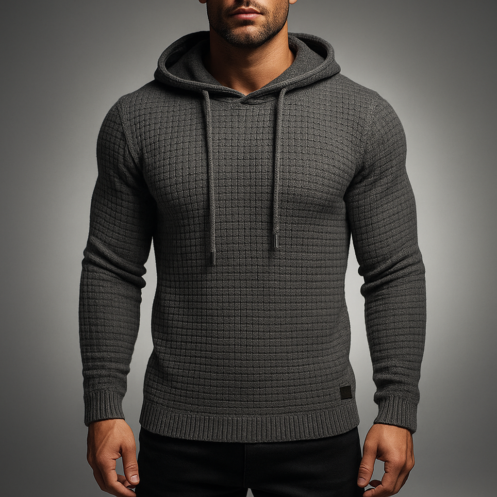 Men's Waffle-Knit Hoodie – Textured Cotton Hooded Top