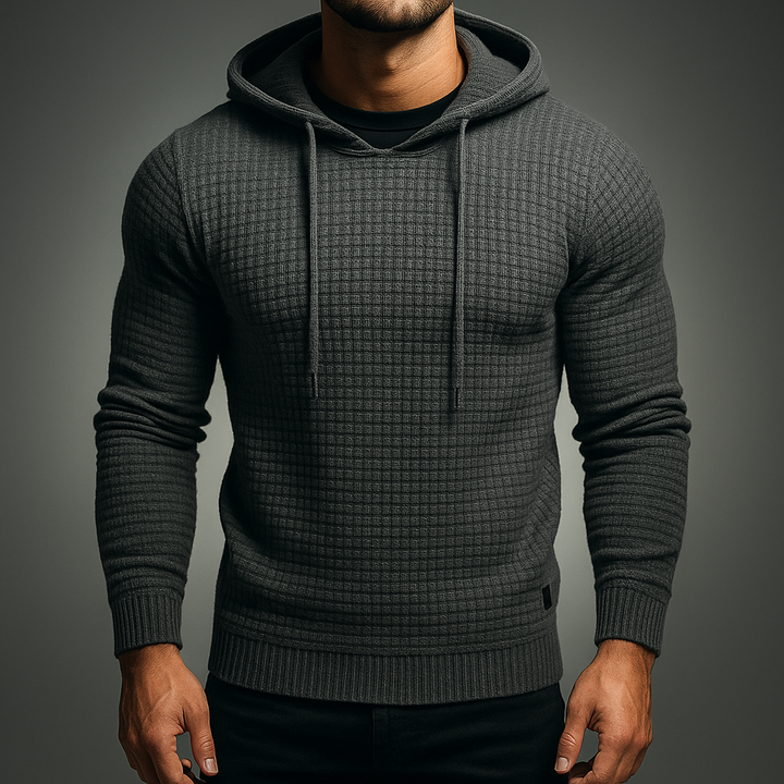 Men's Waffle-Knit Hoodie – Textured Cotton Hooded Top