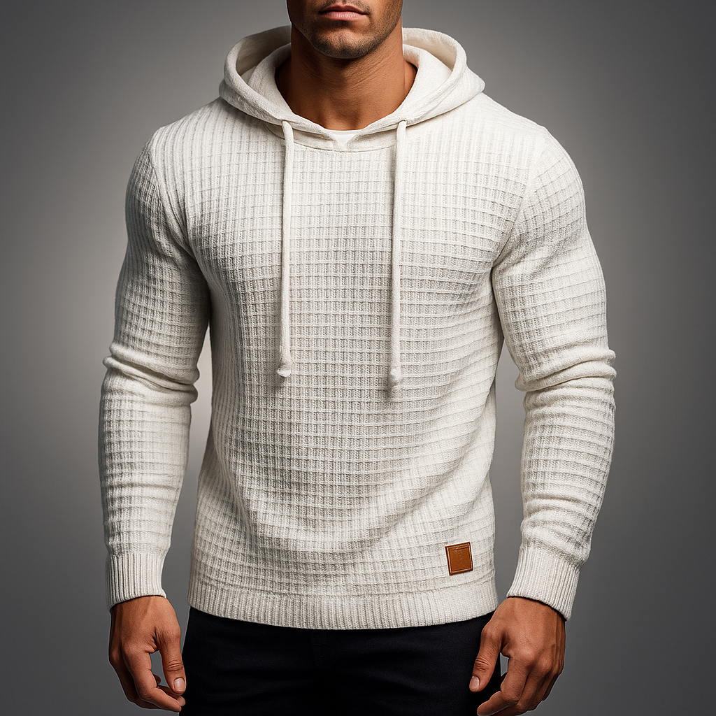 Men's Waffle-Knit Hoodie – Textured Cotton Hooded Top