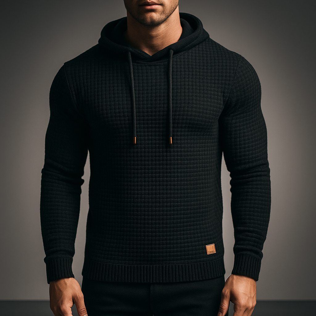 Men's Waffle-Knit Hoodie – Textured Cotton Hooded Top