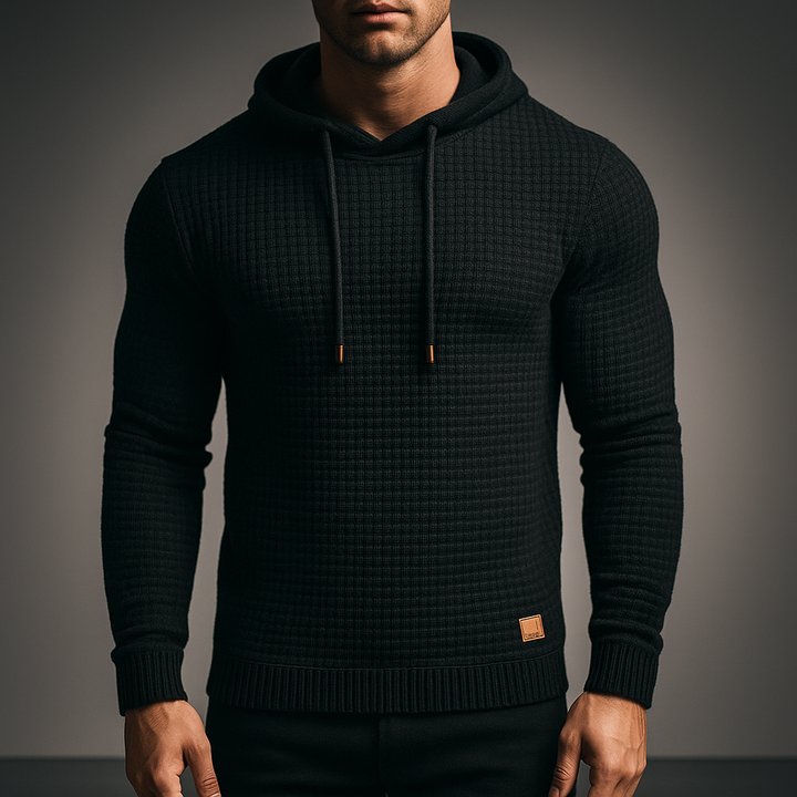 Men's Waffle-Knit Hoodie – Textured Cotton Hooded Top