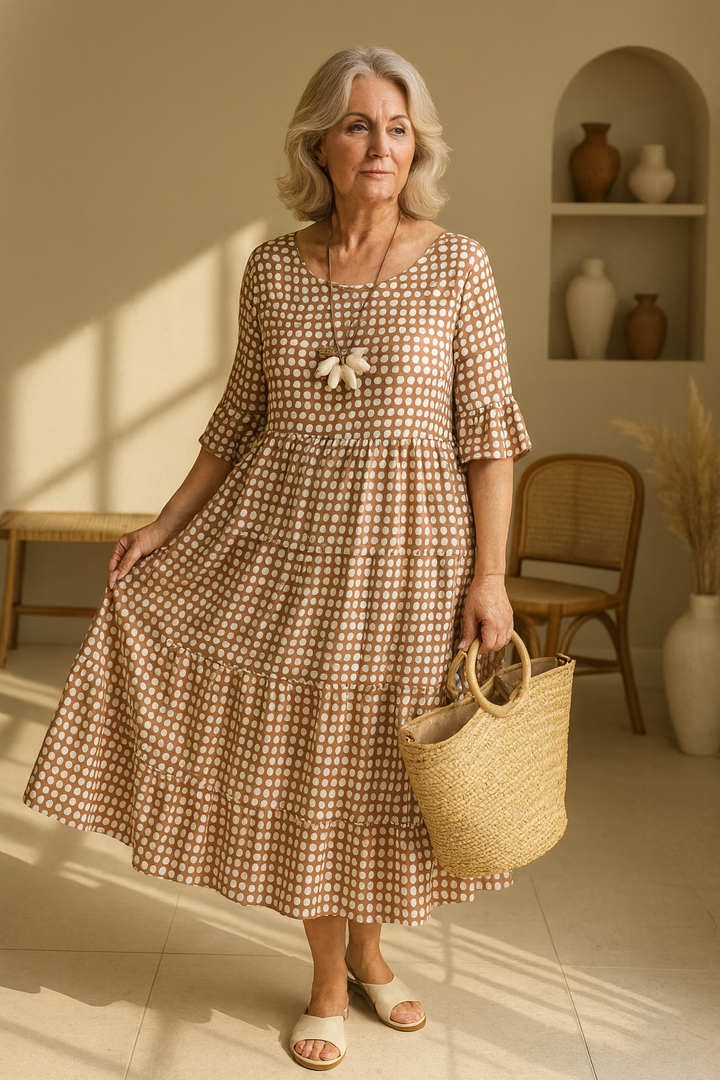 Women's Midi Dress with Short Sleeves - Effortless Elegance