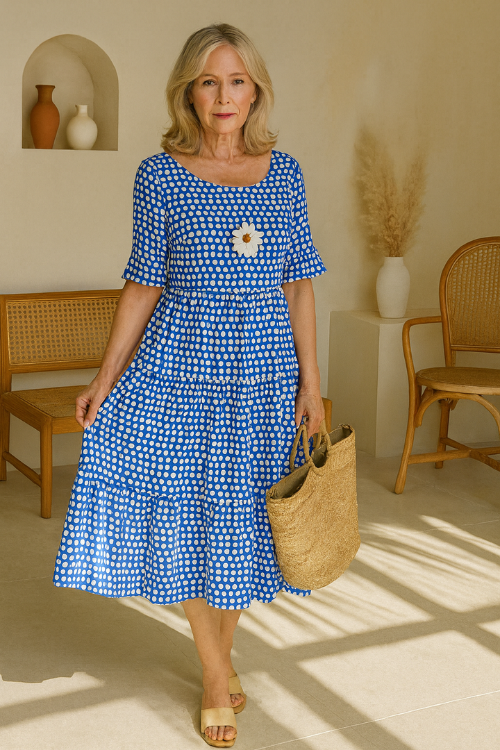 Women's Midi Dress with Short Sleeves - Effortless Elegance